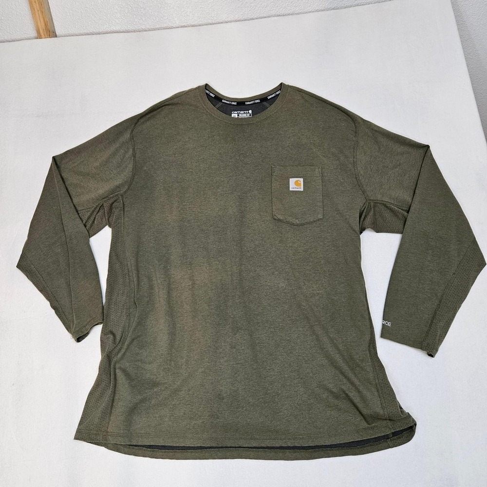 Carhartt Force Mens 3XL Olive Green Long Sleeve Pocket T-Shirt Relaxed Fit